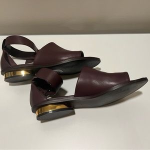 H&M leather sandals with ankle strap and gold detail